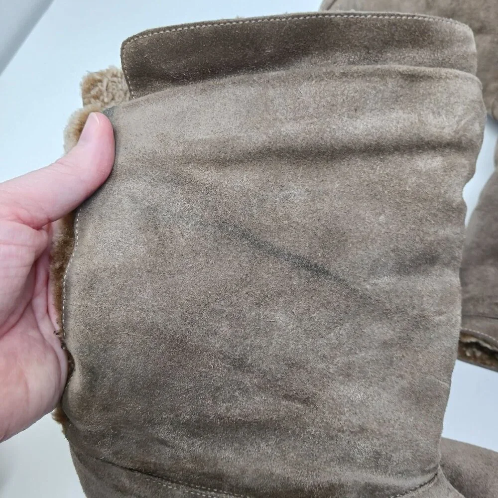 Stuart Weitzman Tan Suede Boots Faux Fur Lining Slouchy Size 8
